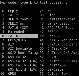 system id in fdisk for bootable flash drive