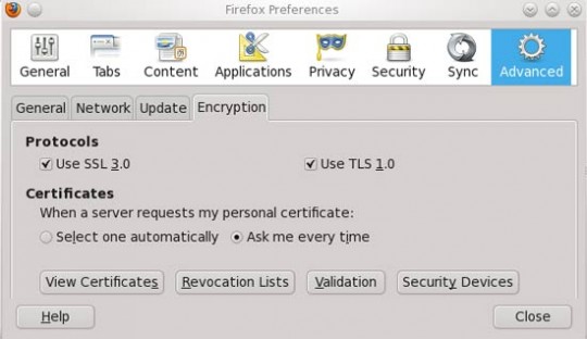 Где в firefox находится управление SSL-сертификатами