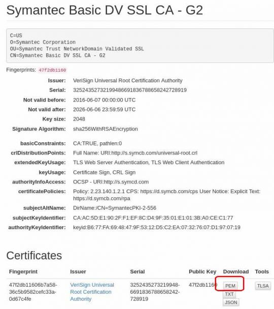 Intermediate-сертификат от Symantec CA